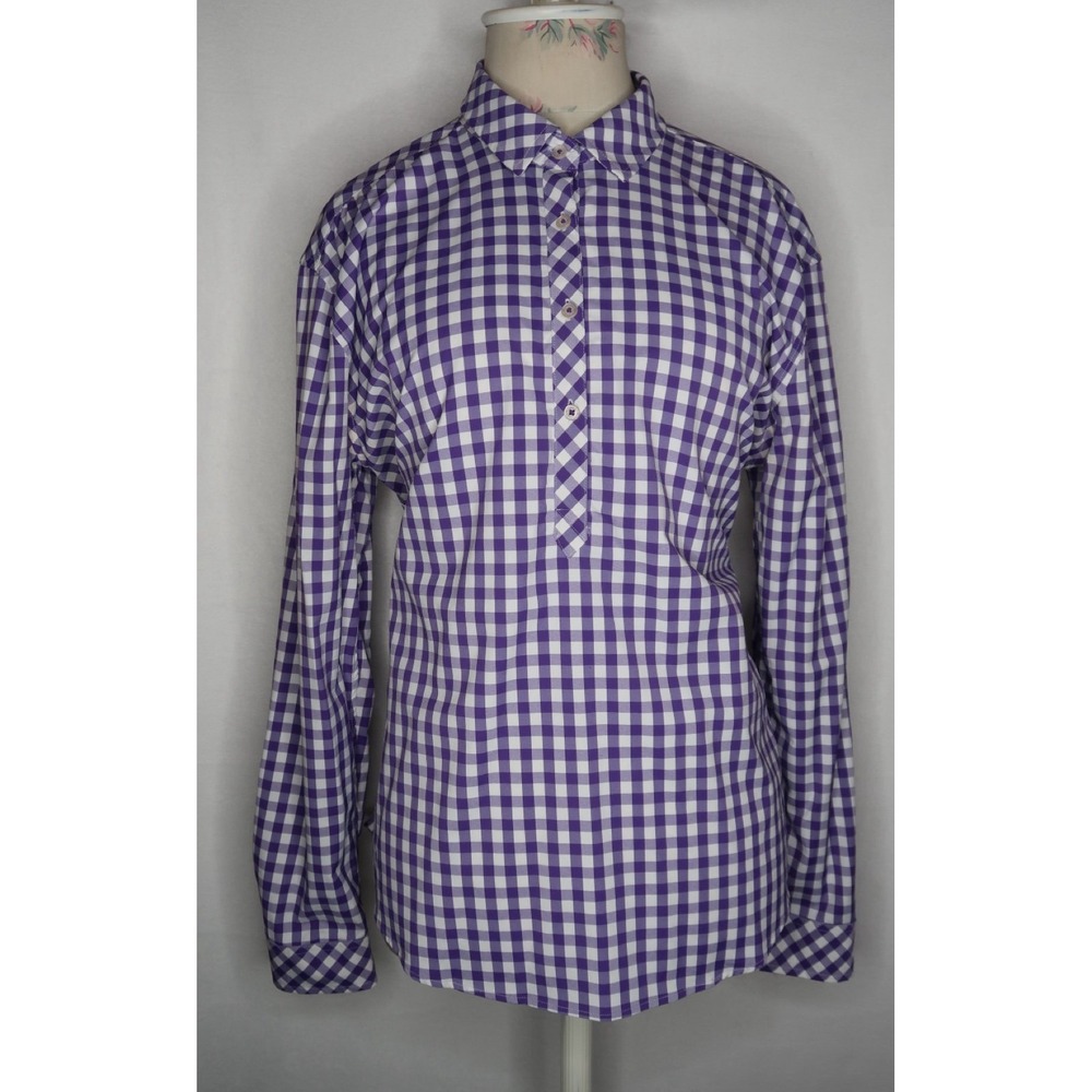 Southern Tide Hadley Gameday Gingham Popover Shirt Purple White Women's Large